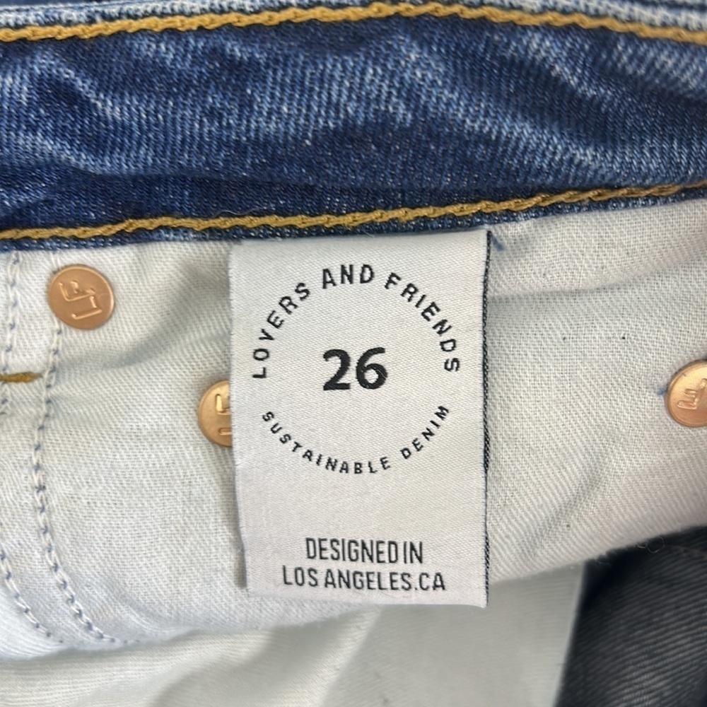 Lovers + Friends Reece High Rise Rigid Slim Straight Distressed Jeans Size 26 - Picture 6 of 8